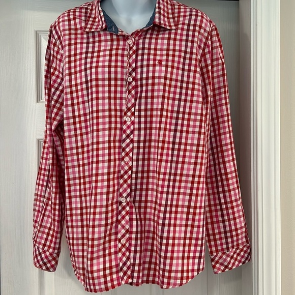 Izod Tops - IZOD Red Pink Gingham button down shirt size XXL picnic vacation preppy